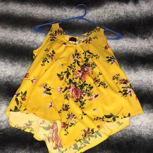 Mustard yellow flower tank top blouse